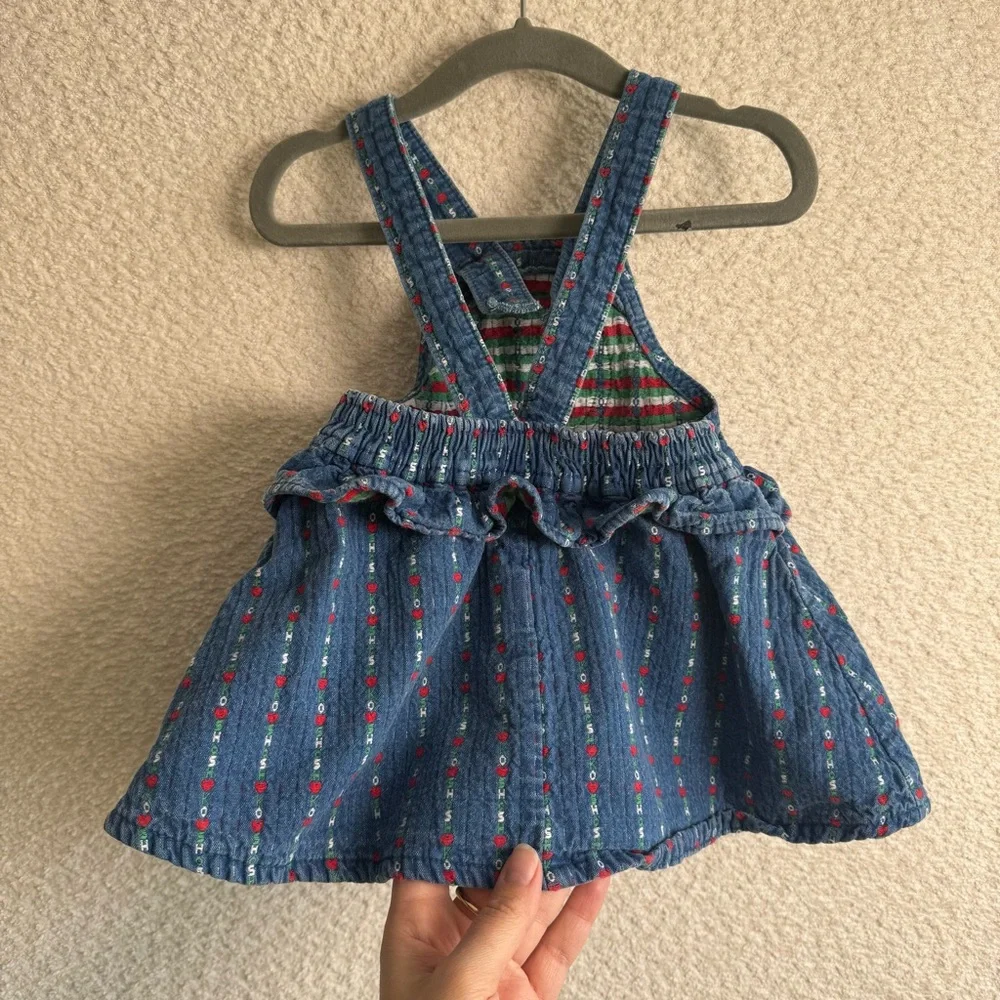 Vintage RARE Osh Kosh B’Gosh Denim Logo Ruffle‎ Spell Out Heart Dress 24 Months